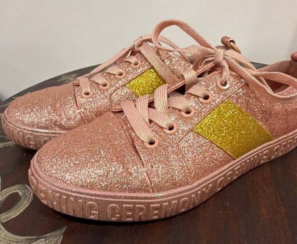 Opening Ceremony La Cienega Pink and Gold Glitter Lace-Up Sneakers Size 36